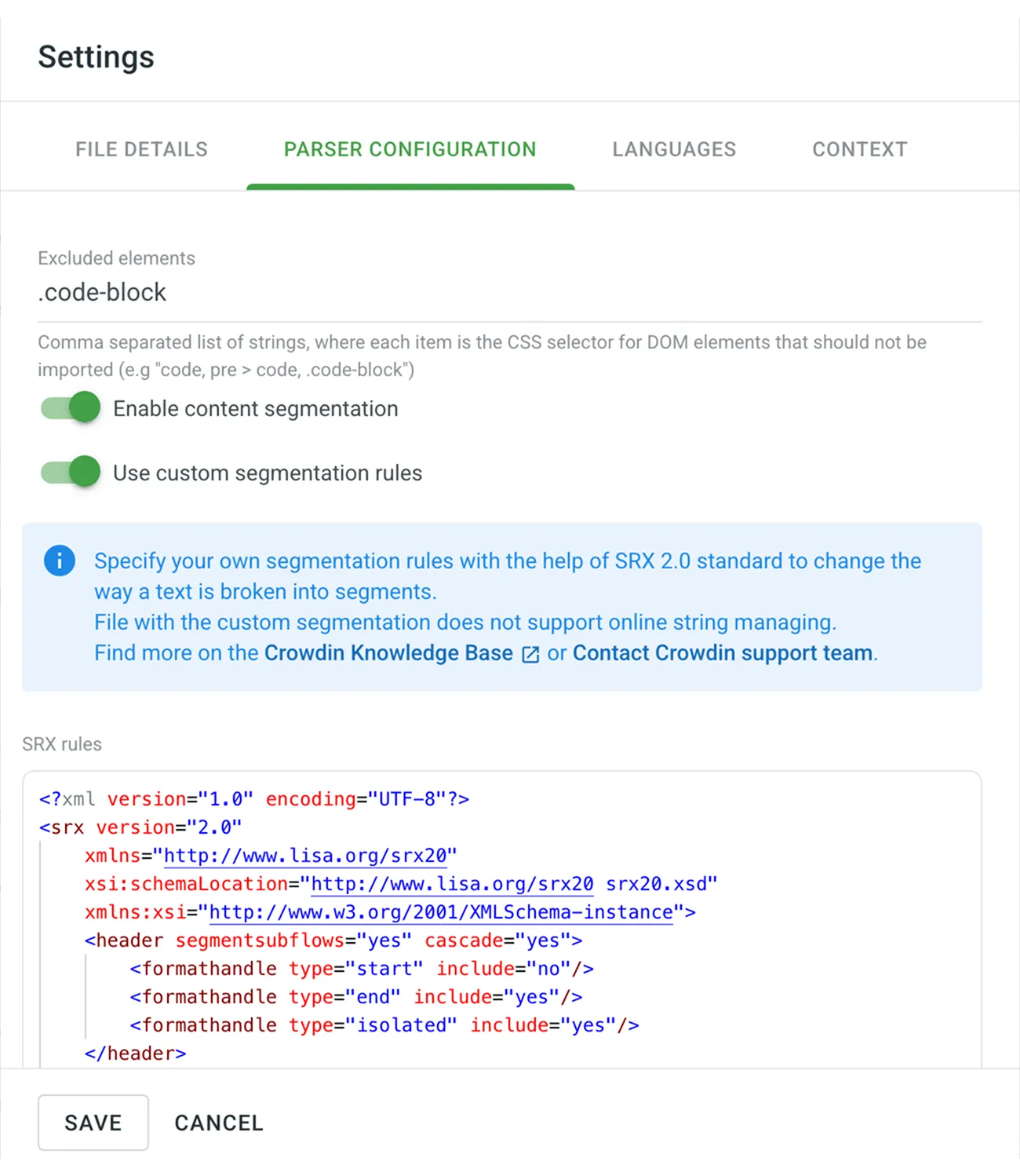 Parser Configuration
